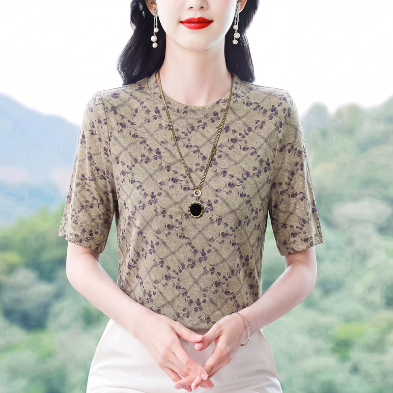 BY29480# 时尚印花圆领短袖T恤女夏季新款Y装休闲减龄百搭遮肉显瘦上衣 服裝批發女裝批發服飾貨源