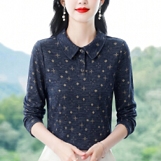 批发品质畅销复古<b class='q'>印花</b>法兰绒长袖打底衫秋季新款宽松显瘦中年妈妈上衣
