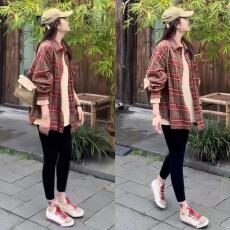 批发PEIERNA佩佩PC 流苏格子<b class='q'>衬衣</b>慵懒休闲宽松格纹上衣外套