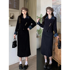 批发实拍 套装女 大码修身显瘦假两件上衣松紧腰半身长裙两件套