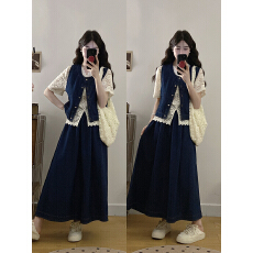 批发实拍 大码蕾丝<b class='q'>牛仔</b>马甲三件套夏新款时尚穿搭一整套气质显瘦