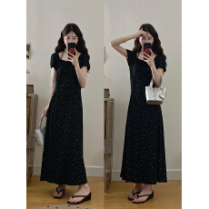 批发实拍 夏新款胖妹妹印花拼接针织<b class='q'>假两件</b>高档显瘦<b class='q'>连衣裙</b>