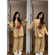 批发可爱小熊针织半边绒睡衣女秋冬季<b class='q'>大码</b>加厚保暖长袖长<b class='q'>裤</b>家居服套<b class='q'>装</b>