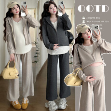 批发实拍2026孕妇<b class='q'>春</b>秋新款连帽假两件外套上衣显瘦大码阔腿<b class='q'>裤</b><b class='q'>两件套装</b>