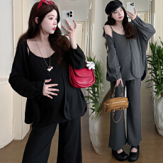 批发实拍孕妇春秋新款洋气时尚三套装孕期<b class='q'>休闲</b>大码舒适弹力棉羊绒套装