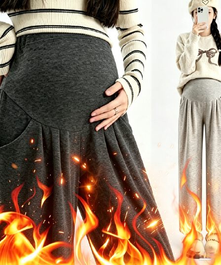실사 임산부 가을 겨울철 털이 있는 새로운 부드러운 찹쌀 양 플러시 넓은 다리 할란 긴 바지 작은 키 외출용 무 바지
