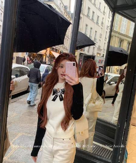 너 ~ 중 게으른 llan 몽골 말 특별 오후 흑인과 백인 배색 디자인 작은 샤넬 스타일 둘 색상 자수 스웨터