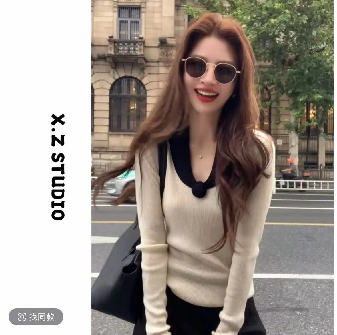 컬러 배색 골지 니트 상세 이미지 3