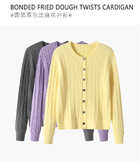 카디건 코트 여성 짧은 라운드 넥 긴팔 가을 겨울철 새로운 루즈핏 슬림해 보이는 꽈배기 스웨터