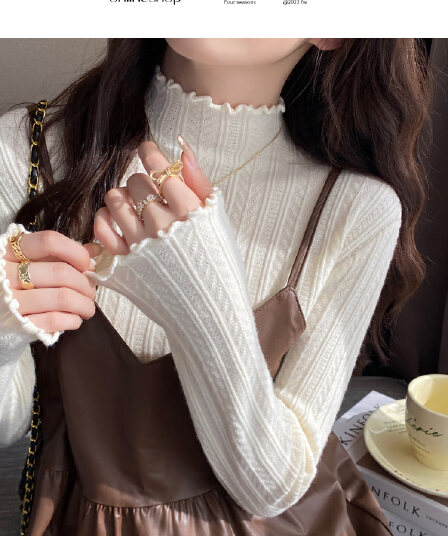 화이트 겨울 기본 셔츠 여성 2025 새로운 봄 가을 작은 샤넬 스타일 인사이드 가져 가라. 양모 스웨터 반하이넥 니트 맨위
