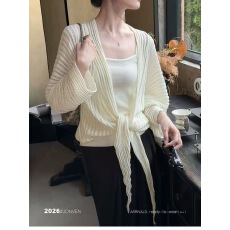 批发韩系慵懒风温柔纯色披肩开衫针织+吊带两件套上衣女秋