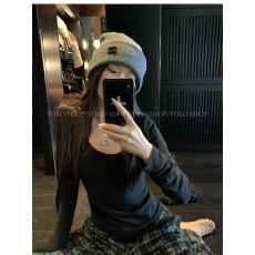 批发美式复古V领长袖T恤女秋季性感辣妹风修身显瘦<b class='q'>气质</b>内搭打底衫上衣
