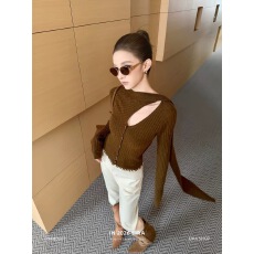 批发木星子Eira 智性衣橱 羊驼毛羊毛飘带毛边上衣女长袖气质针织开衫
