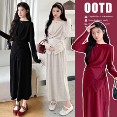 批发实拍已出货  秋季风不规则韩系宴会显瘦套装针织毛衣孕妇两件套