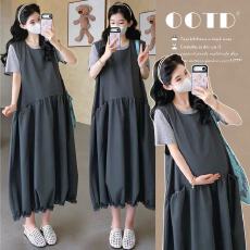 实拍~货  孕妇装夏装2026新款套装时尚高级感背心连衣裙+短袖上衣