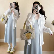 批发<b class='q'>孕妇装</b>夏装2026新款孕期法式穿搭缎面醋酸鱼尾吊带<b class='q'>连衣裙</b>子两件套