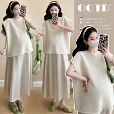 批发孕妇夏季新款套装2026高级感时尚洋气纯色短袖上衣裙子韩版两件套