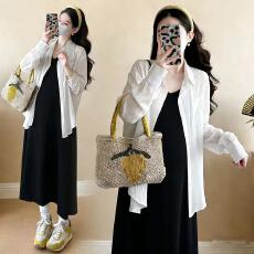 批发<b class='q'>孕妇装</b>夏装2026新款孕期法式穿搭缎面醋酸鱼尾吊带连衣裙子两件套