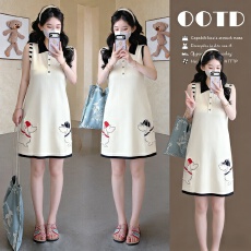 批发实拍~货 孕妇夏新款潮牌小狗刺绣冰丝针织连衣裙时尚<b class='q'>百搭</b>背心裙