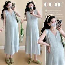 批发实拍~货 2026年孕妇夏季新品日式设计感针织<b class='q'>百搭</b>简约薄款连衣裙子