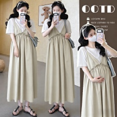 孕妇夏装2026新款外出时尚洋气时髦套装宽松减龄显瘦背带裙两件套