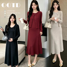 批发实拍现 孕妇连衣裙2026新款女高级感针织长裙两件套<b class='q'>春</b>季套装