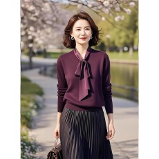 批发紫色系带蝴蝶结针织内搭打底衫女2025新款<b class='q'>夏</b>季轻奢高级感洋气上衣