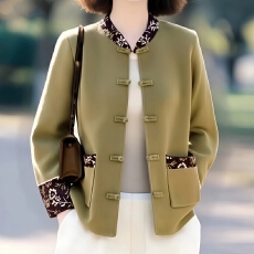 批发女装原创品牌阔太太时尚洋气简约新中式国风撞色提花秋冬毛呢外套