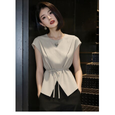 批发不规则飞袖独特短袖衬衫2026夏季新款<b class='q'>女</b>装超好看杏色复古上衣衬衣