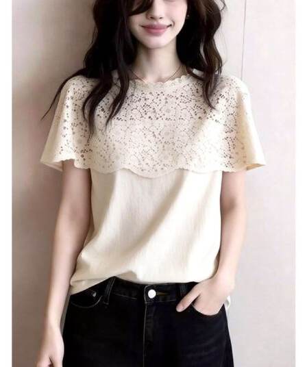 법률 시스템 레이스 홀로우 아웃 페이크 레이어드 맨위 여성 화이트 작은 대중 아니요 명중 섹션 기본 셔츠 패션 2026 봄 새로운