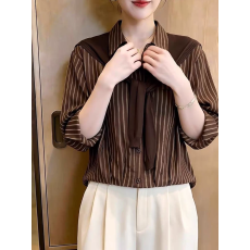 批发女装原创品牌旗舰店时尚气质竖条长袖<b class='q'>衬衫</b>（配披肩）早秋新款
