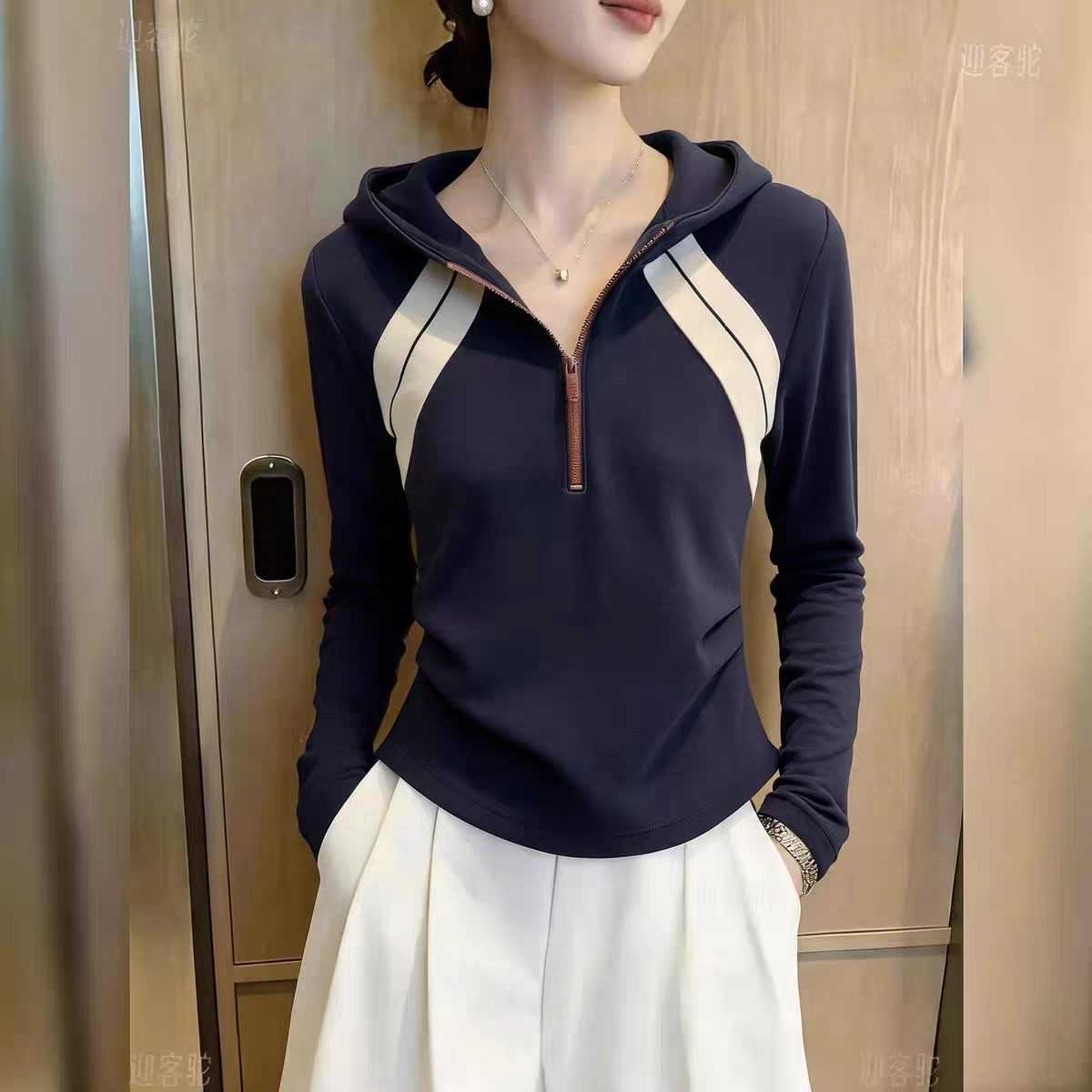 大码韩版连帽插肩袖短款卫衣女士...