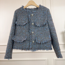 批发2025新款小香风亮片粗花呢短外套 镶钻扣毛边多口袋名媛风上衣