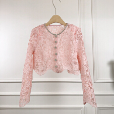 批发2026新款温柔风立体花卉<b class='q'>蕾丝</b> 圆领名媛风<b class='q'>短外套</b>