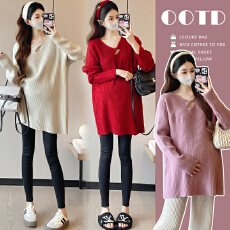 批发实拍孕妇打底衫秋冬加厚毛衣<b class='q'>春</b>装套装女中长款针织衫遮肚内搭