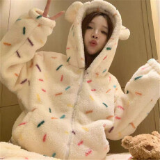 批发冬季连帽小熊加厚珊瑚绒睡衣女冬2025新款拉链保暖秋冬家居服套装