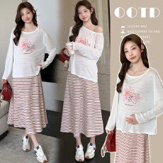 批发实拍现·<b class='q'>孕妇</b><b class='q'>春装</b>韩系条纹吊带连衣裙女<b class='q'>修身</b>内搭裙子长袖罩衫套装