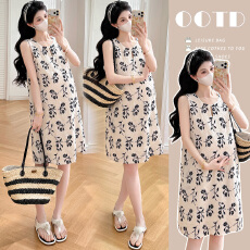 批发实拍现孕妇夏季法式花朵刺绣高级无袖水滴圆领设计时尚宽松<b class='q'>连衣裙</b>