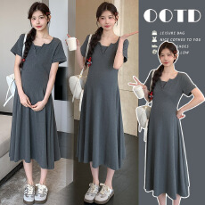 批发实拍现~孕妇<b class='q'>连衣裙</b>夏装高级感简约V领裙子潮妈孕期法式穿搭<b class='q'>连衣裙</b>