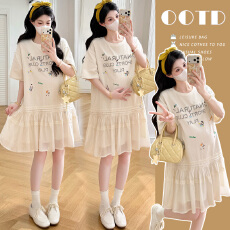 批发实拍现~<b class='q'>孕妇</b><b class='q'>夏季</b><b class='q'>韩版</b>设计感刺绣时尚气质百搭显瘦圆领短袖连衣裙