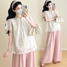 批发实拍现~孕妇装夏套装新中式两件套阔腿裤宽松<b class='q'>大码</b>夏季时尚洋气<b class='q'>女</b>