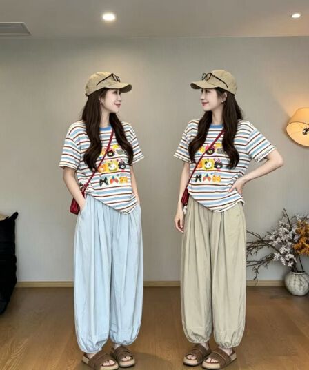 지금 임산부 여름 조거 다용도 슬림해 보이는 가정 나가라. 둘 착용 저항 주름 도루 피하다. 미니멀리즘 패션 배기 바지