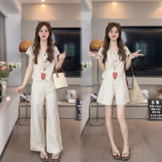 批发老钱风洋气时尚套<b class='q'>装</b>显瘦上衣女<b class='q'>装</b>气质<b class='q'>夏季</b>短袖宽松套<b class='q'>装</b>休闲