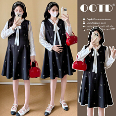 模特实拍 2026孕妇装春装新款韩版假两件孕妇连衣裙