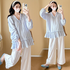 批发已出货 模特实拍2026韩版<b class='q'>春</b>装新款宽松孕妇上衣木耳边孕妇衬衫