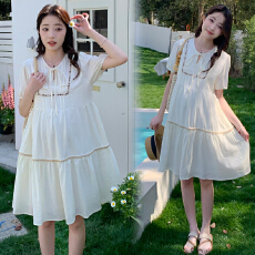 批发模特实拍 2026夏装新品简约甜美孕妇连衣裙