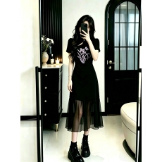 批发实拍<b class='q'>大码</b>女装胖MM复古中式改良夏季花朵绣花拼接雪纺时尚减龄长裙