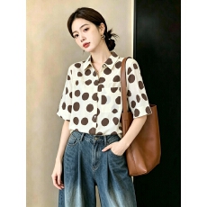 批发实拍<b class='q'>大码</b>女装大波点印花显瘦夏季减龄开衫上衣衬衫可当<b class='q'>外套</b>