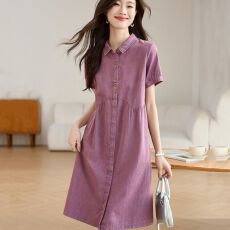 批发新款夏季女装中长款休闲宽松大码短袖<b class='q'>牛仔</b><b class='q'>连衣裙</b>中长款