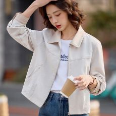 批发休闲风翻领短款牛仔外套女2026春秋新款小个子百搭减龄夹克上衣服